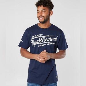 Rock‎ Revival Men’s T-Shirt Denim Jeans Navy Blue Short Sleeve Medium